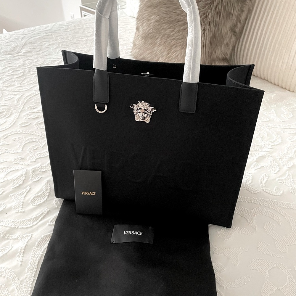 Authentic Versace Black Canvass Tote with Leather handles